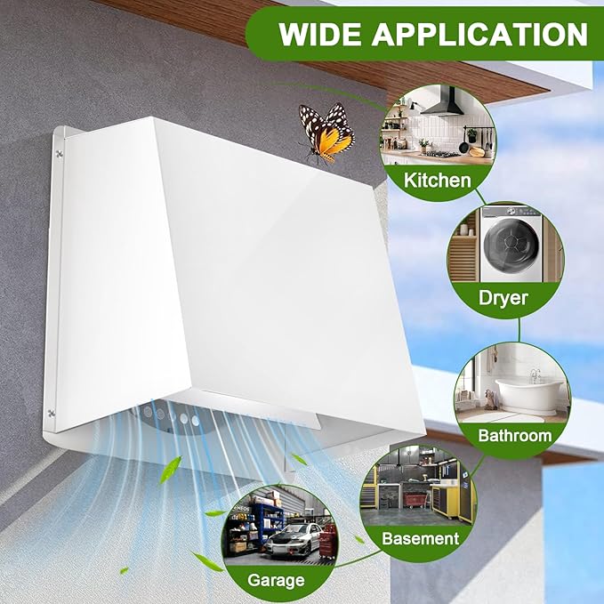 6 Inch Hooded Wall Vent Cover, Dryer Wall Vent Cover Outside with Screen & Damper, Wall Exhaust Vent Cover, Outdoor Air Vent Cap for Range Hoods/Kitchen/Bathroom/Laundry/Basements/Garages, White