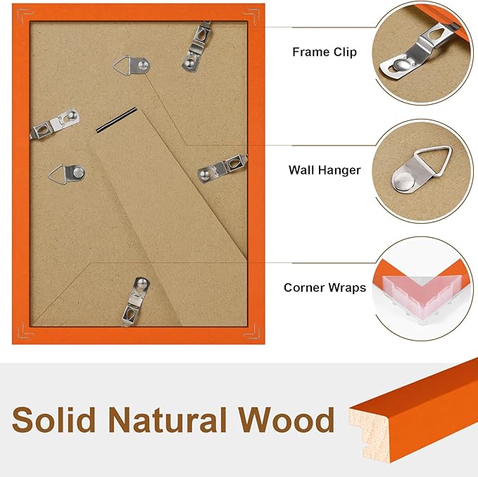 Vittanly 5x7 Picture Frame, Solid Wood Frame with Plexiglass, Includes 4x6 Mat, Wall Hanging or Tabletop for Home Decor, Orange, 1 Pack