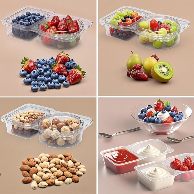 Reusable Snack Containers & Snack Pack Containers – 2 Compartment Meal Prep Containers with Lids, Double Condiment Containers, Portable Snackle Box (10 Set)