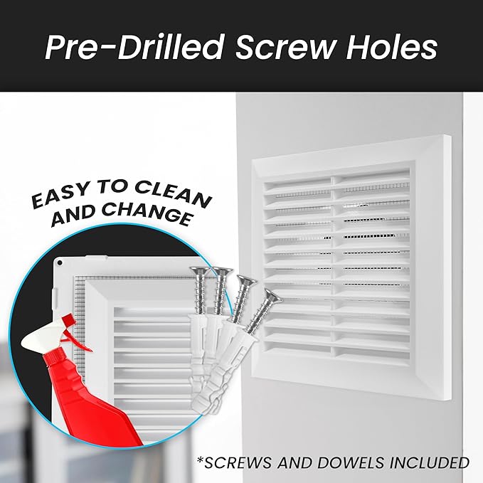 Repa Market 4 Inch (Opening) White Air Vent Cover - Plastic Fresh Air Intake Vent for Round Duct - Register Vent Cover with Mesh Screen - Wall or Ceiling HVAC Return Air Register - Modern Soffit Vents