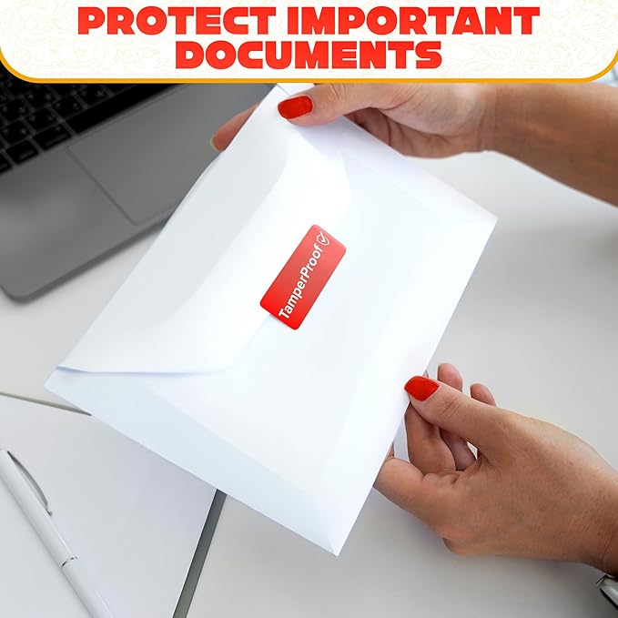 500-Pack Tamper Proof Stickers 1x3 – Strong Adhesive for Tamper Detection and Package Protection | Durable, Easy-to-Apply Labels for Sealing Boxes, Containers, Envelopes, Documents and Other Surfaces