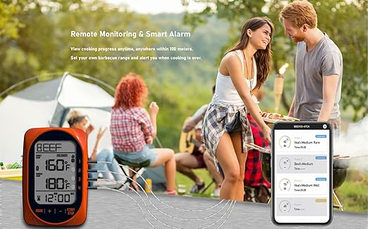 Bluetooth Meat Thermometer Smart Kitchen Thermometers with Timer Mode Temper Mode Digital Instant Read Food ThermometerA Grill Oven Thermometer with 4 Probes for Grill Candy Meat Oven Food Smoker