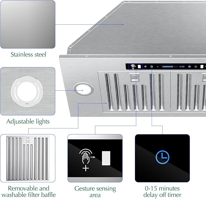 EKON NAB01-36 Range Hood Insert, 900CFM Built-in Range Hoods Ducted/Ductless with 4-Speed Soft Touch Panel Control/Dishwasher-safe Filters, Kitchen Hoods for Over Kitchen Stove