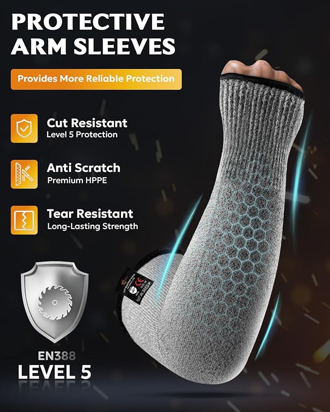 Evridwear Protective Arm Sleeves Cut Resistant Farmers Sleeves for Men Work, Gardening, Farming, Arm Protectors for Thin Skin and Bruising (Small, With Thumb Hole) 5 Pairs