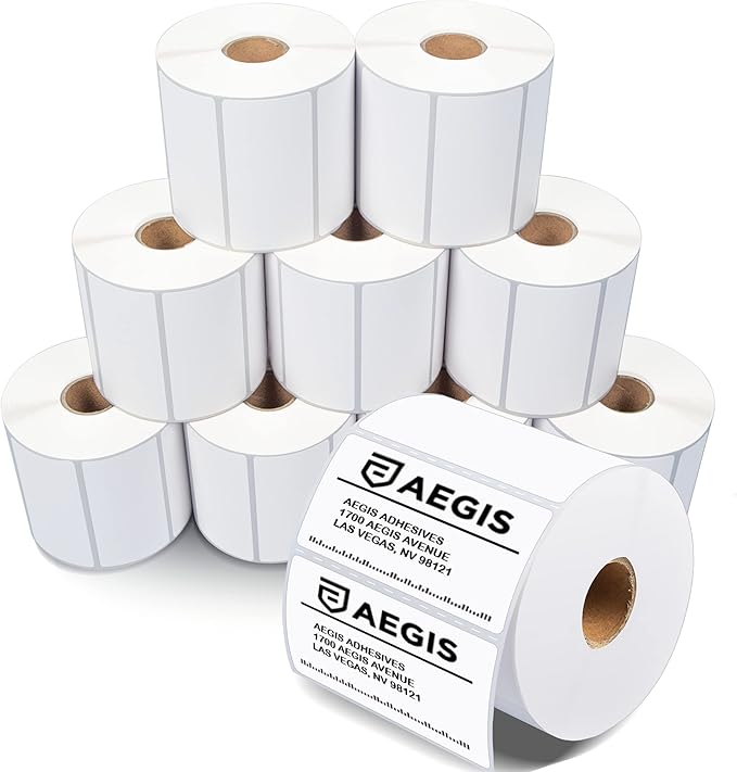 Aegis Adhesives - 3" X 1.5" Direct Thermal Labels (10 Rolls, 900 Labels/Roll) for Shipping and Postage - Perforated, Compatible with Rollo, Zebra, and Other Desktop Label Printers
