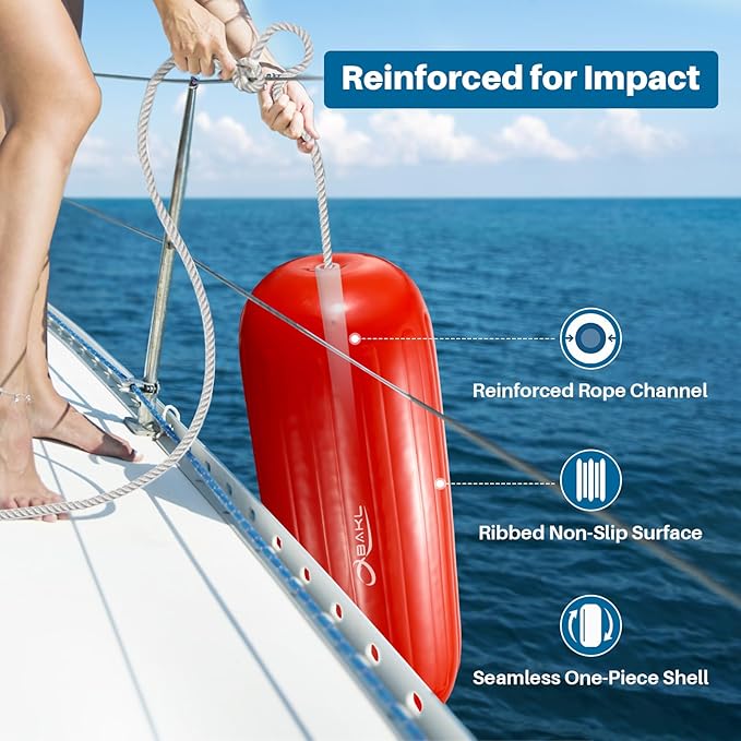 Boat Fenders 4 Pack 10 x 28 Inches Ribbed Center Hole Boat Fenders Bumpers for Docking, Comes with Ropes and Pump to Inflate