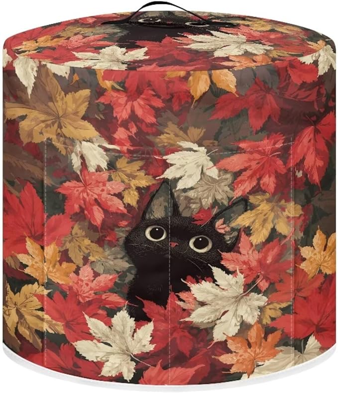 Xoenoiee Cat Maple Leaf Kitchen Appliance Dust Cover with Pockets, Electric Pressure Cooker Cover Compatible with Crock Pot, Rice Cooker Covers Fall Decor, for 6 Qt Pot