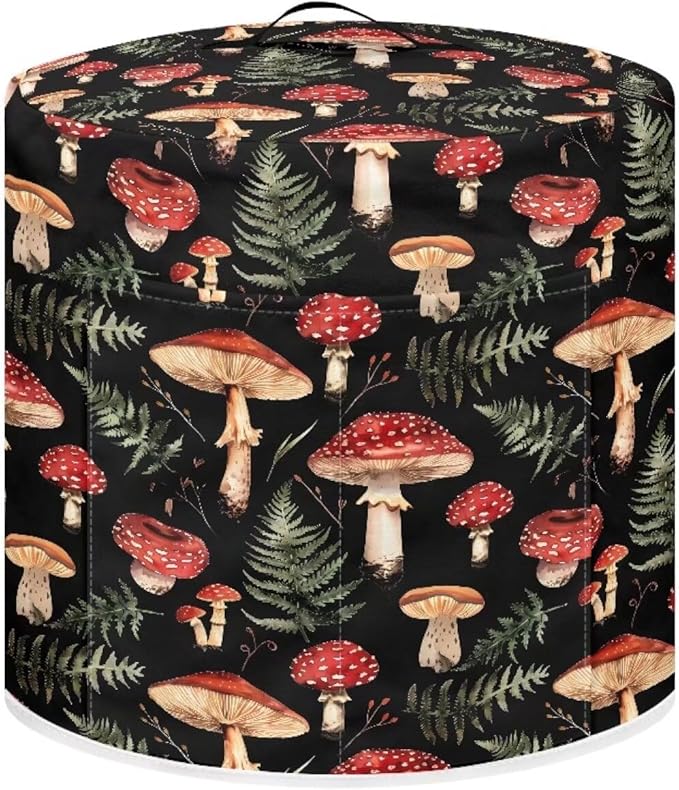Mushroom Green Leaves Pressure Cooker Cover Dust-Proof Kitchen Appliance Cover Air Fryer Cover for 3 Quart Instant Pot, with Handle and Pockets Keep Kitchen Appliance Clean Home Décor