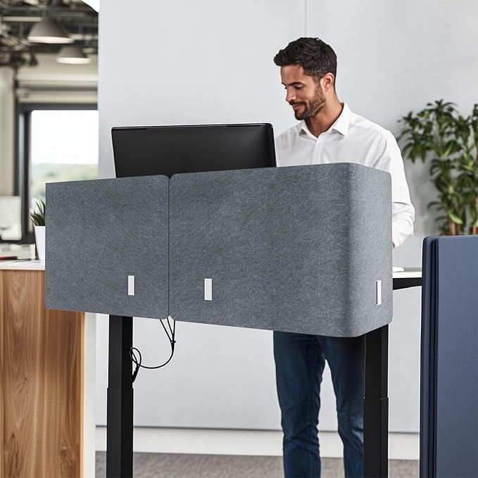 Desk Privacy Panel,2PCS L-Shaped Clamp-On Office Desk Divider,2-in-1 Adjustable Acoustic Desktop Partition Or Under Desk Modesty Screen,for Office,Home,Felt (Grey, 39.4" x 15.7")