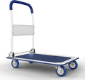 Heavy Duty Foldable Push Cart Dolly | 330 lbs. Capacity | Upgraded Collapsible Hand Truck Folding Platform with Swivel Wheels | Flat Bed Moving Wagon | Space Saving Push Handle (Blue)