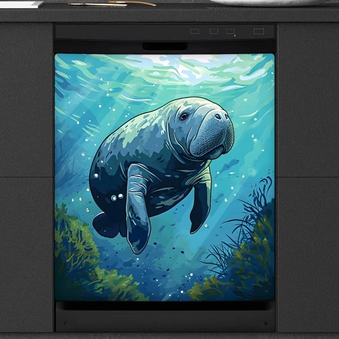 Dishwasher Magnet Cover for The Front Ocean Manatee Dishwasher Door Cover Panel Decals Magnetic Refrigerator Cover for Kitchen Farmhouse Home Decor A-077