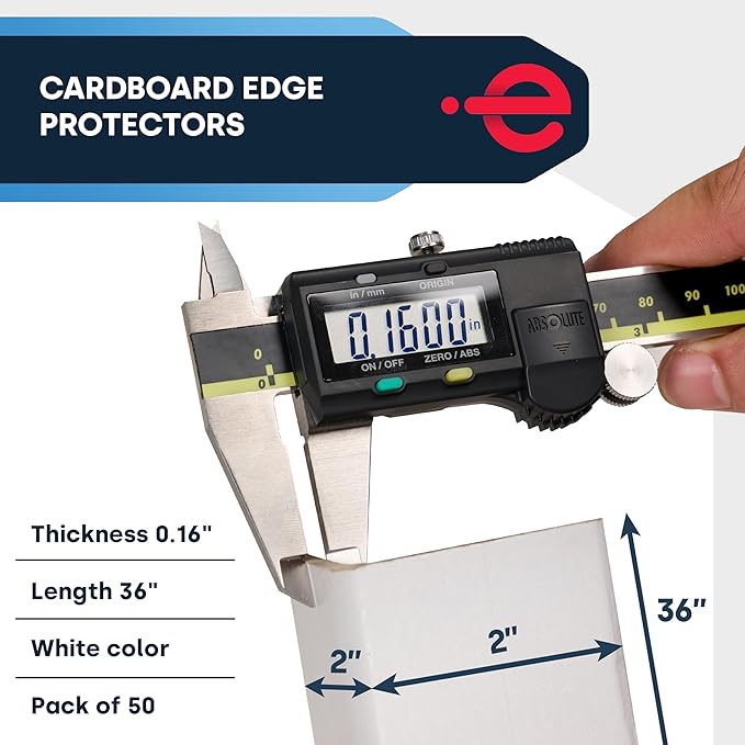 Cardboard Edge Protectors for Shipping - 2"W x 2"D x 36"L, Medium Duty .160 ga, Pallet Corner Protectors, Angle Boards, White, 50/Pack