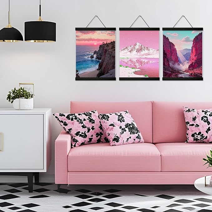 3 Pack Magnetic Poster Hanger Frame 12 inch Black,12x16 12x18 12x20 12x24 Wood Magnet Frames Hangers for Photos, Pictures, Prints, Maps, Canvas Artwork,Diamond Art Painting,Canvas Hanger