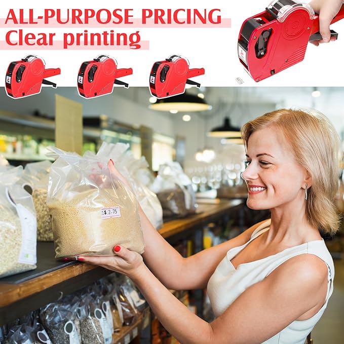 3 Pack 8 Digits Price Tag Gun Label Pricing Gun Kit with 12000 Labels & 9 Ink Rollers for Retailer Supermarket Grocery Store Food(Red)
