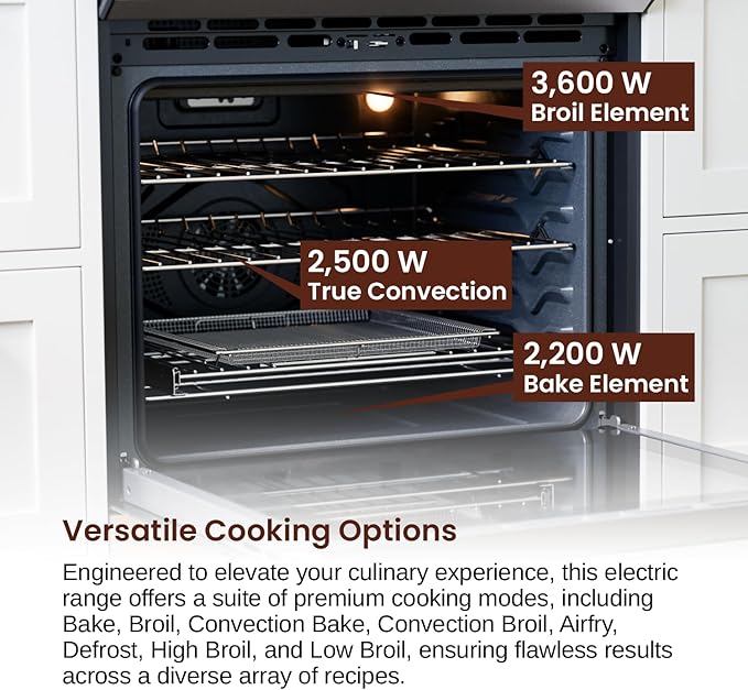 Rangaire RRE303GS 30" Glass Touch Electric Range Oven - Stainless Steel, Infrared Stove Burners, True Convection, Self Cleaning, Easy Reach Racks