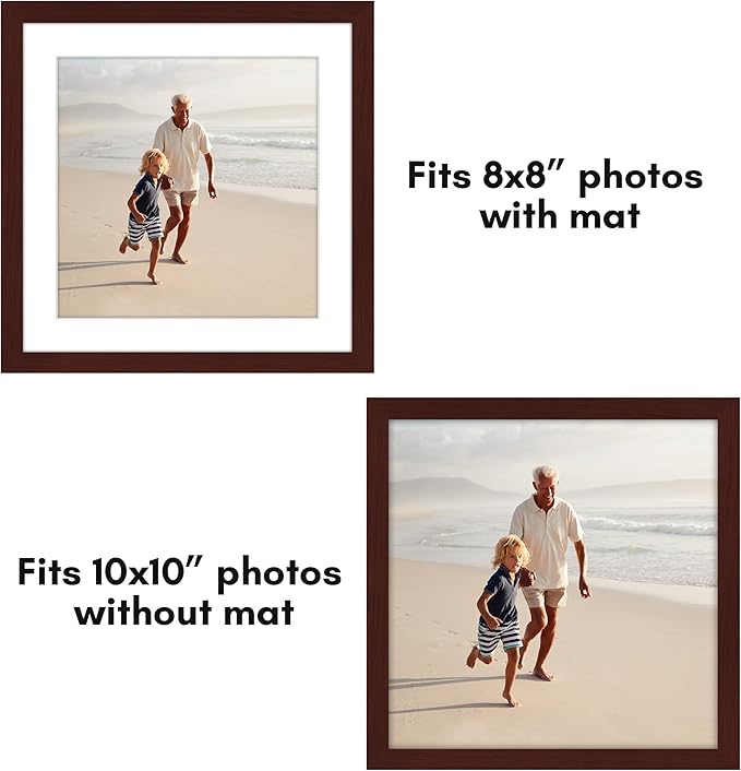 Americanflat 10x10 Picture Frame with Plexiglass - Set of 5 - Use as 8x8 Frame with Mat or Display 10x10 Photo Without Mat - Galleria Collection - Square Frames for Tabletop or Wall - Mahogany