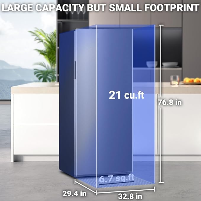 Upright Freezer 21 cu.ft, Freezer Upright Stainless Steel, Frost Free Convertible Refrigerator Freezer for Garage, Kitchen, Home Use(Right Hinge)
