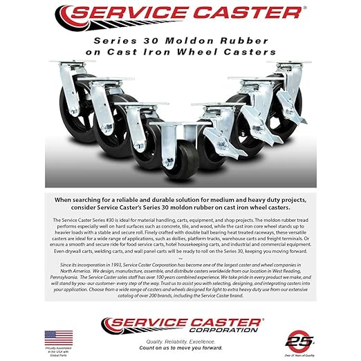 Service Caster Brand Replacement Caster for Uline Caster H-3326S - Swivel Top Plate Caster with 6 Inch Rubber on Metal Wheel - Heavy Duty Replacement Caster - Fits Platform, U-Boat and Trucks H-1191