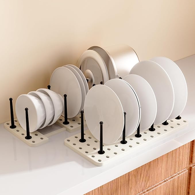 3pcs Pegboard Dish Drying Rack - Countertop Cabinet Organizer for Plates, Cups | Fits Drawer Storage & Book Holder (Beige)