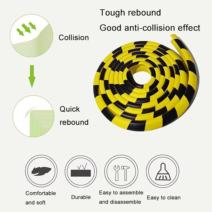 Wall Edge Corner Guards, 196.9in/5m Yellow Black Safety Bumpers, Self-Adhesive Foam Protector Padding, Protective Barriers for Installation On Furniture