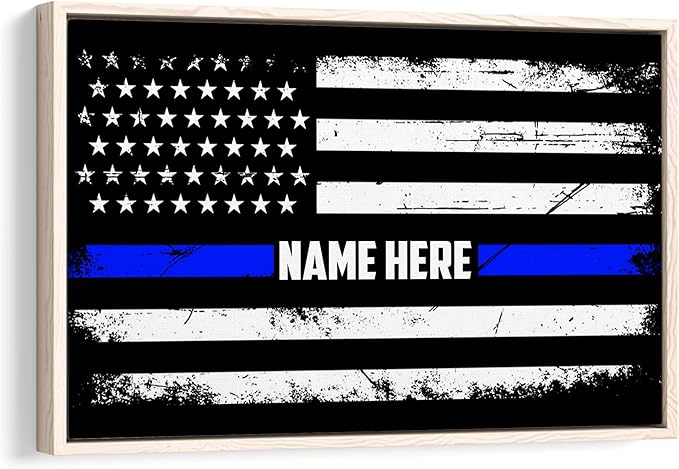 Custom Police Support Flag Thin Blue Line American Flag Back The Blue Personalized Name Poster & Framed Canvas, Wall Art Home Office Decoration Living Room Bedroom Aesthetic Decor