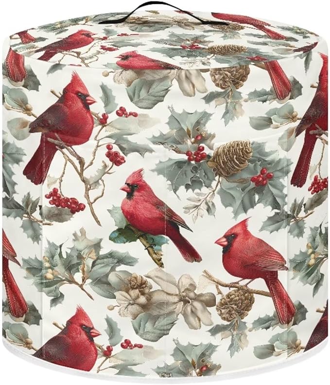 6 Quart Pressure Cooker Dust & Stains Protector Cover Round Bag with Top Handle and Storage Pocket Kitchen Appliance Decoration Christmas Cardinal Bird Print