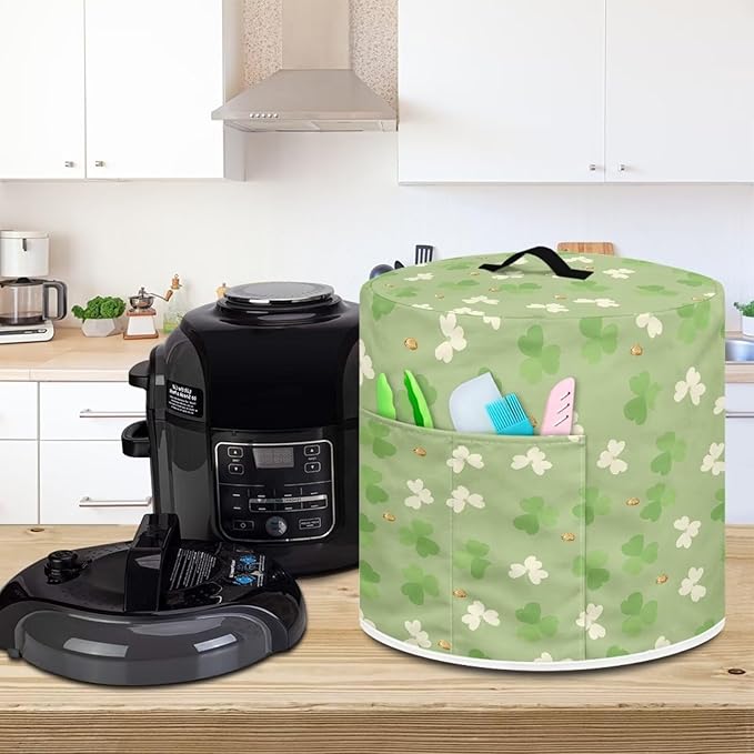 Pressure Cooker Cover for Women,Green Leaf Leave Insulated Rice Cooker Cover with Easy to Clean Lining Stain Resistant Dust Cover with Pockets for Instant Pot 3 Quart Appliance Cover
