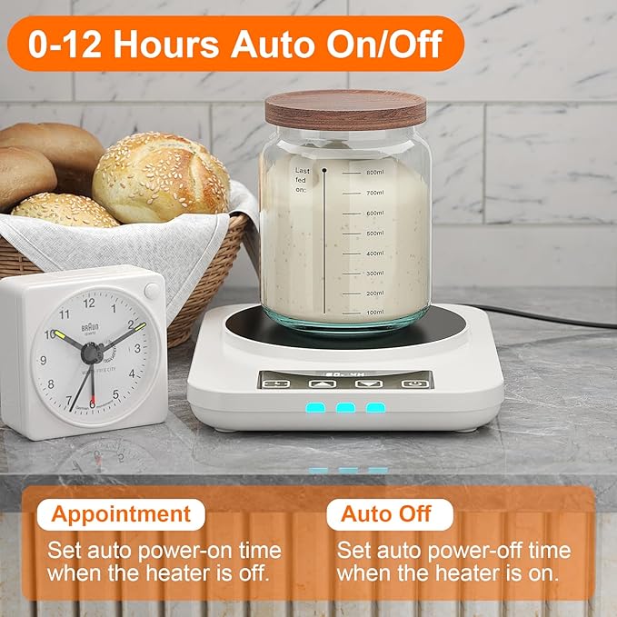 Electric Sourdough Starter Warmer, Upgrade Warming Heating Pad Mat for Sour Dough Starter, Sourdough Heater Proofing Tool for Home Baking with Thermostat Control, Timing, Memory Function (White)