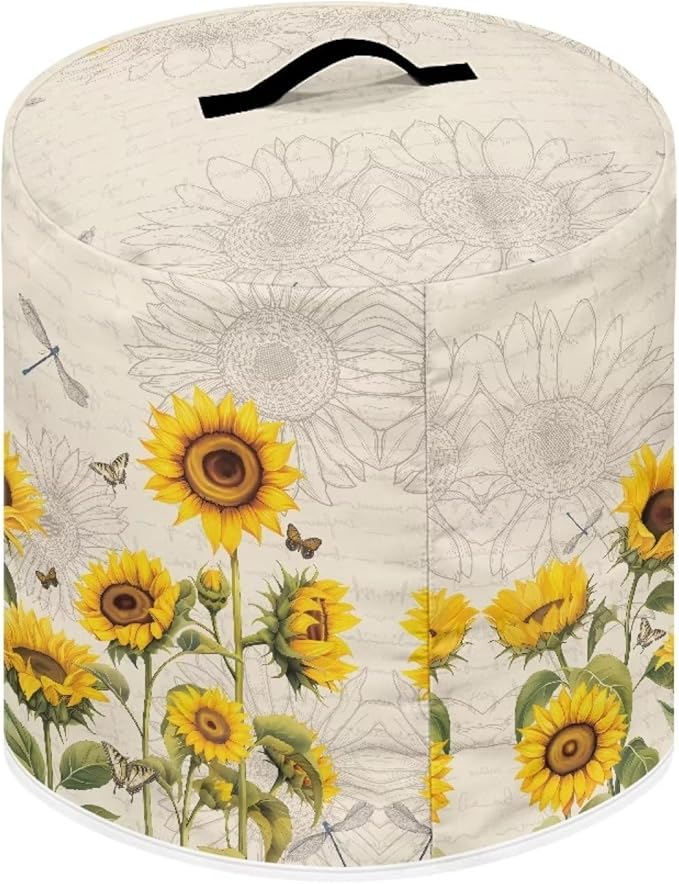 Air Fryer Pressure Cooker Dust Cover, for 8 Qt Kitchen Appliance Cover, with Top Handle and Accessories Pockets for Home Decoration, Sunflower Dragonfly Retro