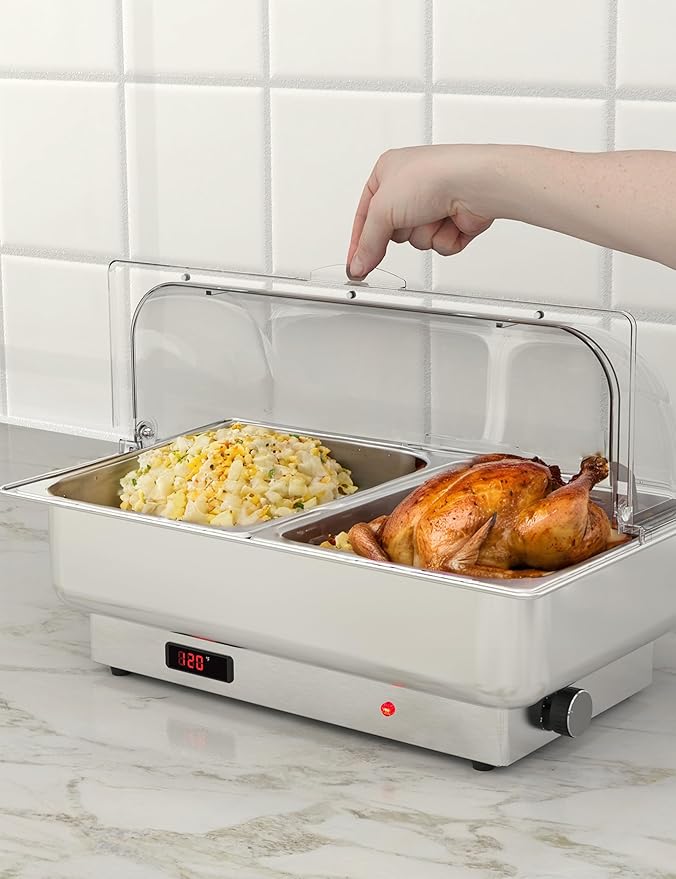 2 Pack Rectangular Chafing Dish Electric Buffet Set,9QT Stainless Steel Food Servers and Warmers with 1 Full-Size Pan & 2 Half-Size Pan for Catering, Wedding and Parties