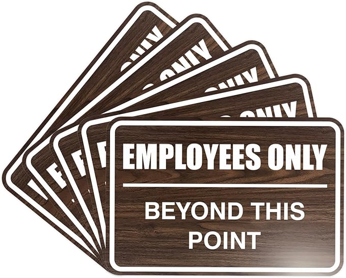 All Quality Classic Framed Employees Only Beyond This Point Wall or Door Sign | Easy to Install Business Signage - Medium (Walnut) 5 Pack