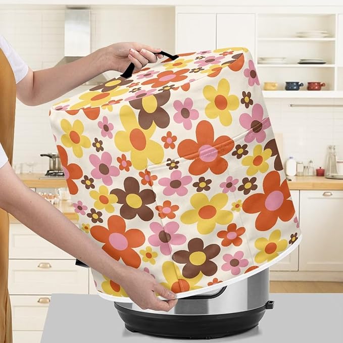 TODIYADDU Red Yellow Hippie Floral Pressure Cooker Cover for 6 Quart Instant Pot Insulated Kitchen Appliance Dust Cover for Round Pressure Cooker Practical Instant Pot Air Fryer Accessories