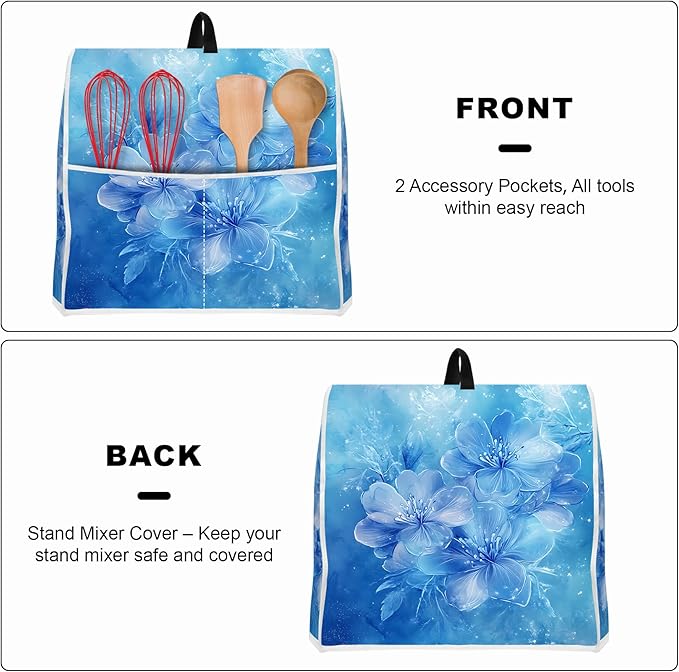 Stand mixer cover with handle and storage bag, reusable and washable, stylish retro floral design, keeps kitchen countertops clean and tidy (fits 6-8 quart mixers).