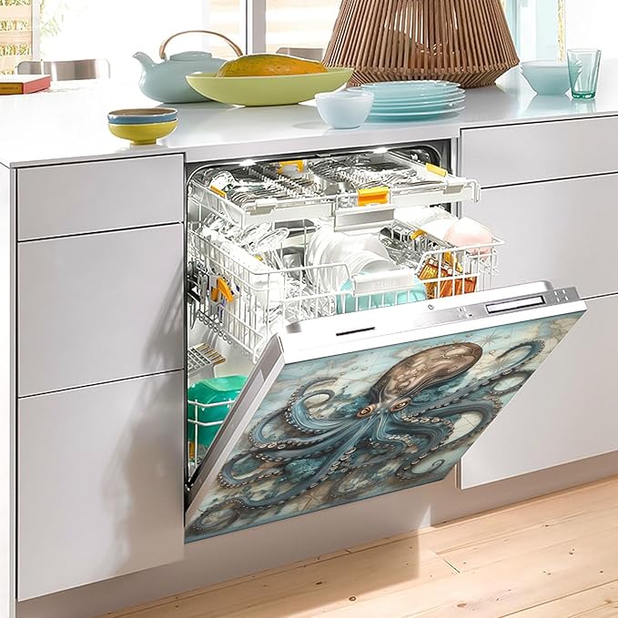 senya Dishwasher Magnet Cover Panel for The Front Octopus Map Dish Washer Door Sticker