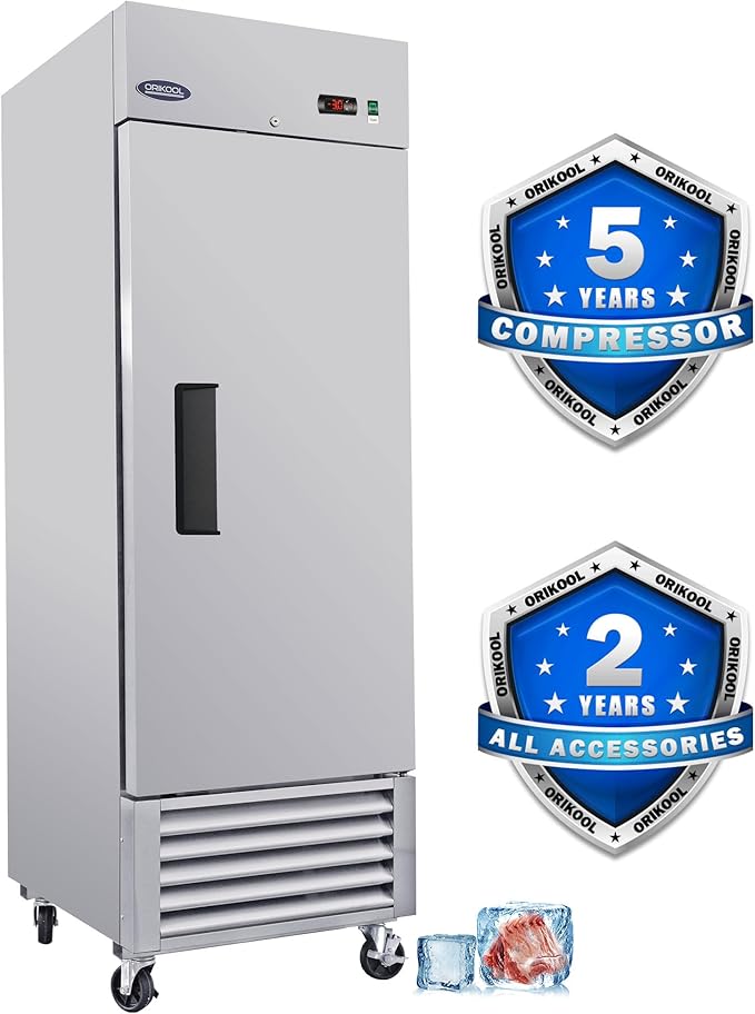 23 Cu.Ft Commercial Freezer, 27" Upright Freezer, 1 Solid Door, Stainless Steel Reach-in Freezer with 3 Shelves for Restaurant Garage, ETL and DOE Approved