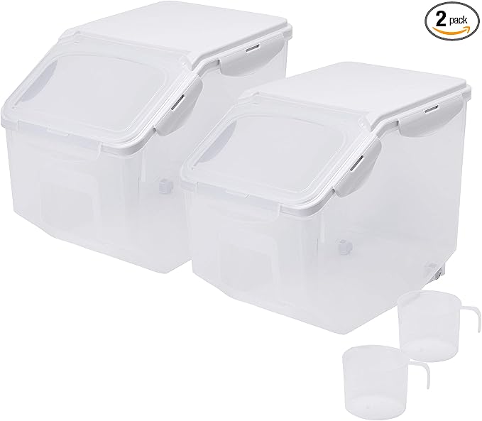 HANAMYA 10 Liter / 20 lbs Rice Storage Container with Measuring Cup, BPA free, For Rice | Grain | Pet Food | Flour, 2 counts, Clear