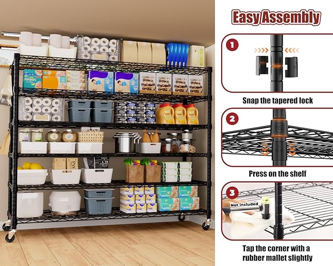 PrimeZone 6 Tier 80.7" H x 55.5" W x 24" D Wire Shelving with Wheels 3600lbs NSF Certified Storage Shelves Heavy Duty Metal Shelf Adjustable Rolling Rack Commercial Garage Restaurant Warehouse 4pcs
