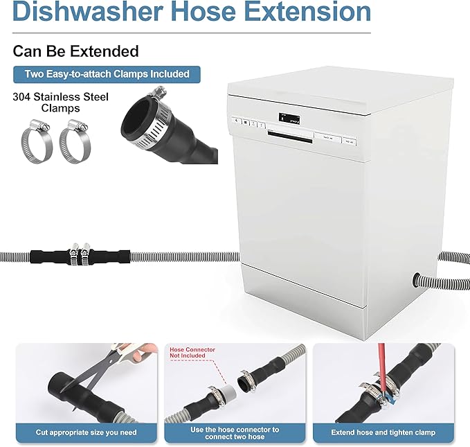 MyLifeUNIT Universal Dishwasher Drain Hose, 10 Ft Dishwasher Discharge Hose Extension, Corrugated and Flexible Dishwasher Hose Drain Replacement with 2 Clamps, Fits 11/16",1" and 1-1/8"
