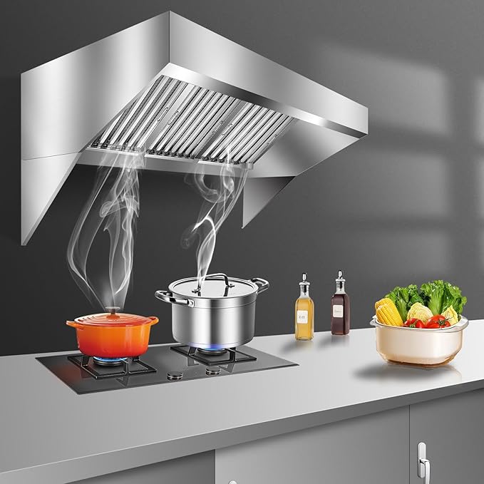 6FT Stainless Steel Commercial Exhaust Hood with 3 Removable u-Shaped Oil Filter Mesh, Rust-Resistant Ventilation Hood for Food Truck, Concession Trailer, and Restaurant Kitchen