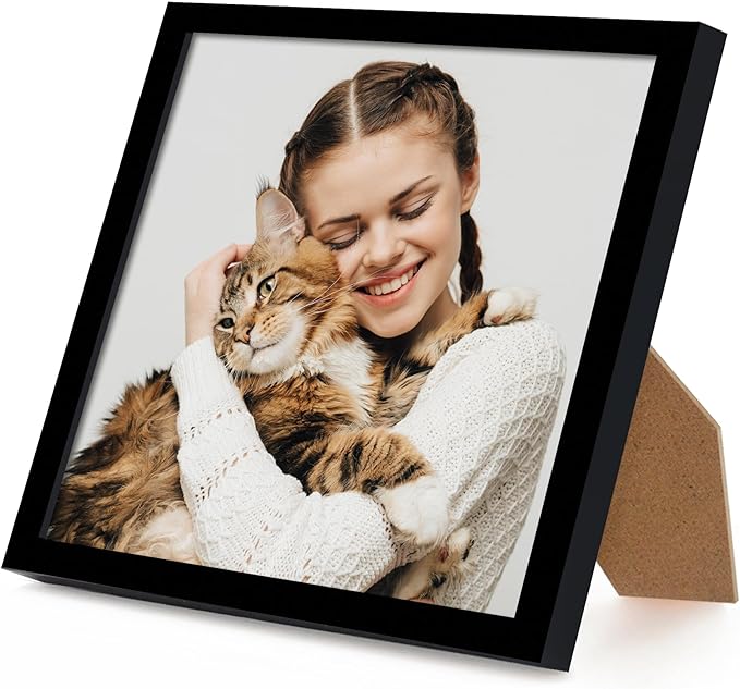 Americanflat 6x6 Picture Frame with Shatter-Resistant Glass - Streamline Collection - Thin Border Square Frame for Tabletop and Wall Display - Hanging Hardware and Easel Stand Included - Black