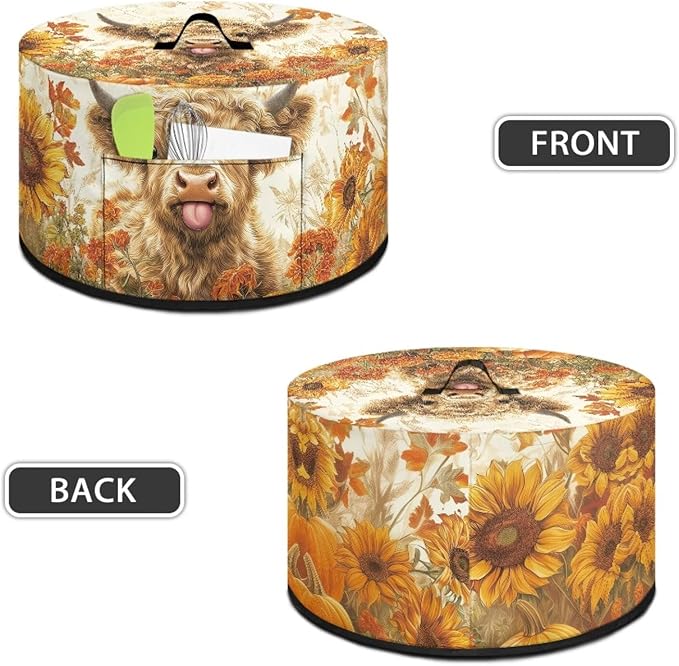 Oval Slow Cooker Dust Cover Protective with 6-8 Quart Slow Cooker Recyclable Practical Crock Pot Cover Fall Decor Keep Kitchen Appliances Clean, Highland Cattle Sunflower Maple Leaf Print