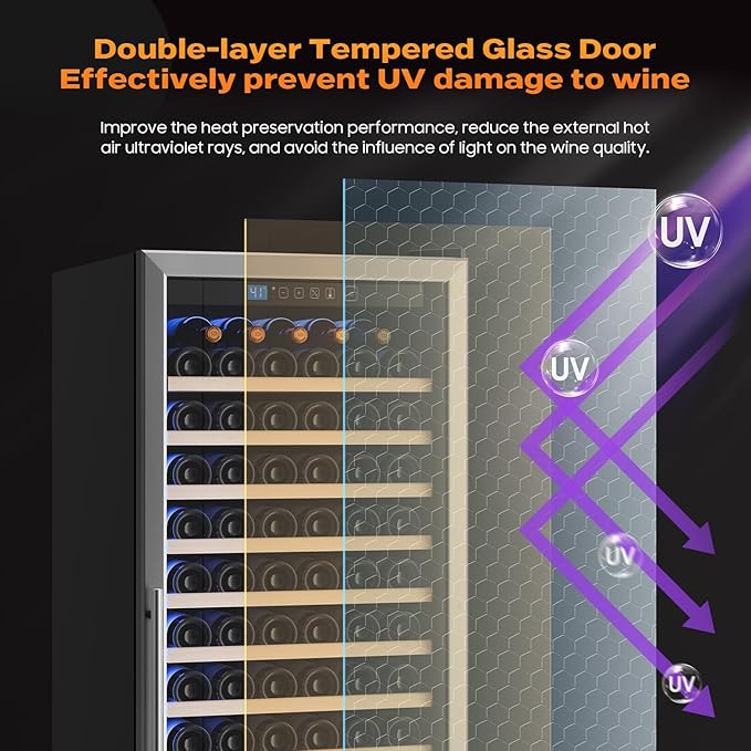 24 Inch Wine Fridge, 187-Bottle Large Capacity Wine Cooler Refrigerator, Freestanding or Built-in Tall Wine Cooler with Upgraded Compressor, Low Noise For Home