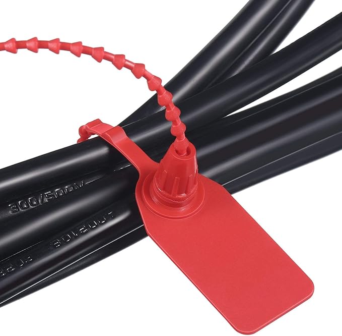 ZWY Security Seals Pull-Tite Plastic Tamper Seals Disposable Self-Locking Tie Tags 500 Pack(Red)