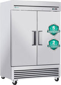 54" Commercial Refrigerator 49 Cu.Ft, Stainless Steel 2 Door Reach-in Fridge, 33–40℉, Air Cooling, LED Light, 6 Shelves, R290, ETL