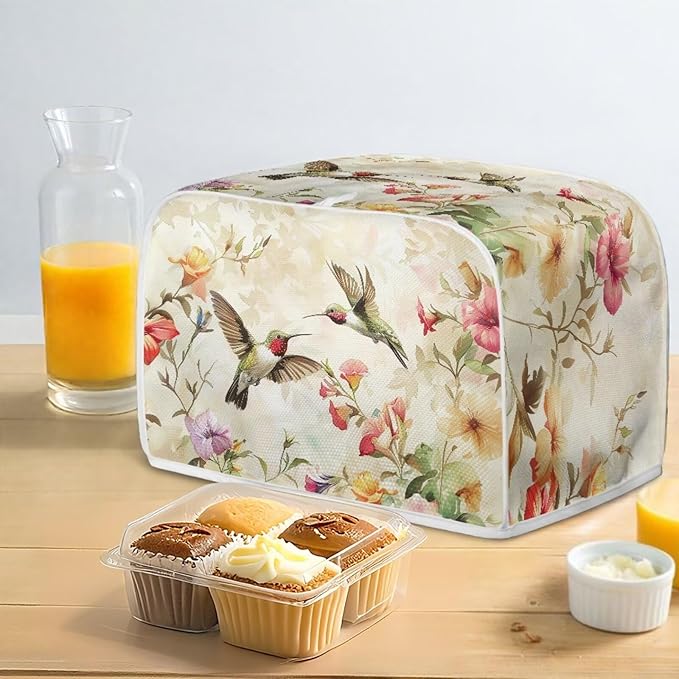 Hummingbird Flower Print 4 Slice Toaster Cover for Home Kitchen Accessories Decor Small Kitchen Appliance Bread Maker Cover
