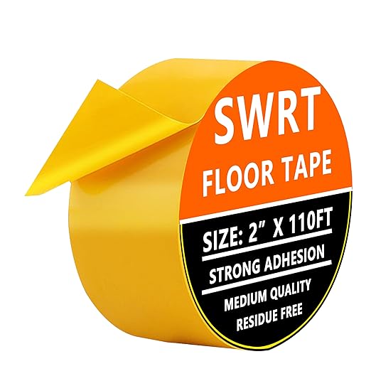 SWRT 2" x 110FT Yellow Floor Marking Tape and Dance Splicing Tape, Caution Gym Floor Tape Warning Safety Stripe Tape for Floor Marking, Athletics, School, Restaurants, Equipment and More