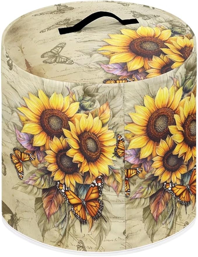 Sunflower Butterfly Print Pressure Cooker Cover for 8 Quart Instant Pot and Air Fryer Accessories, Stain Resistant Washable Round Protective Cover Electric Appliance Cover with Front Pocket