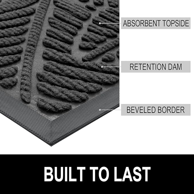 Colorxy Waterproof Doormat, Sturdy Natural Rubber Front Indoor Mat, Non Slip Low Profile Outdoor Door Mat, Stain and Fade Resistant Floor Mats, Easy Clean Patio Entry Mat, 71''x47'', Light Grey