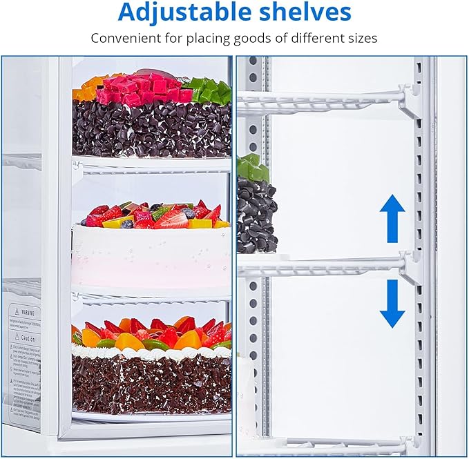 PeakPursuit Countertop Refrigerator 10.9 Cu.ft, 5-Tier Pastry Display Case with LED Lighting, Frost-Free, Sliding Door, Adjustable Shelves, Commercial Fridge for Bakery Cafe Restaurant, White