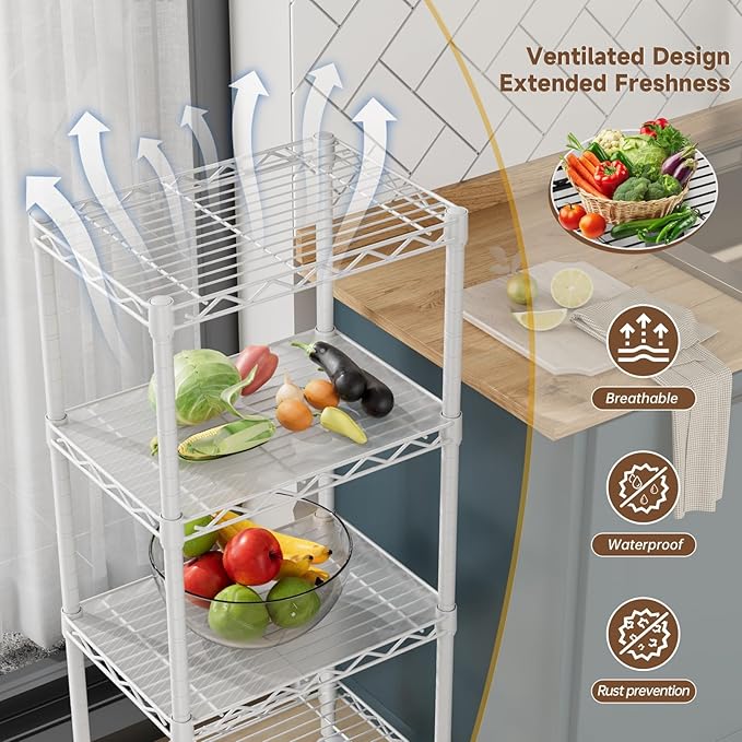4 Tier Adjustable Storage Shelves Metal Utility Shelf Wire Shelving Unit Organizer Rack for Home Kitchen Office Bathroom Pantry Room 12" D x 18" W x 44.5" H